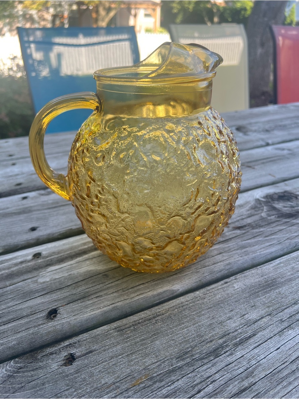 Vintage Anchor Hocking Lido Milano Crackle Amber Glass Pitcher